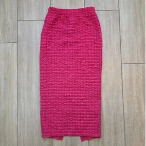 Urban Outfitters Pink Textured Ruched Midi Skirt Bodycon Y2K Slit S